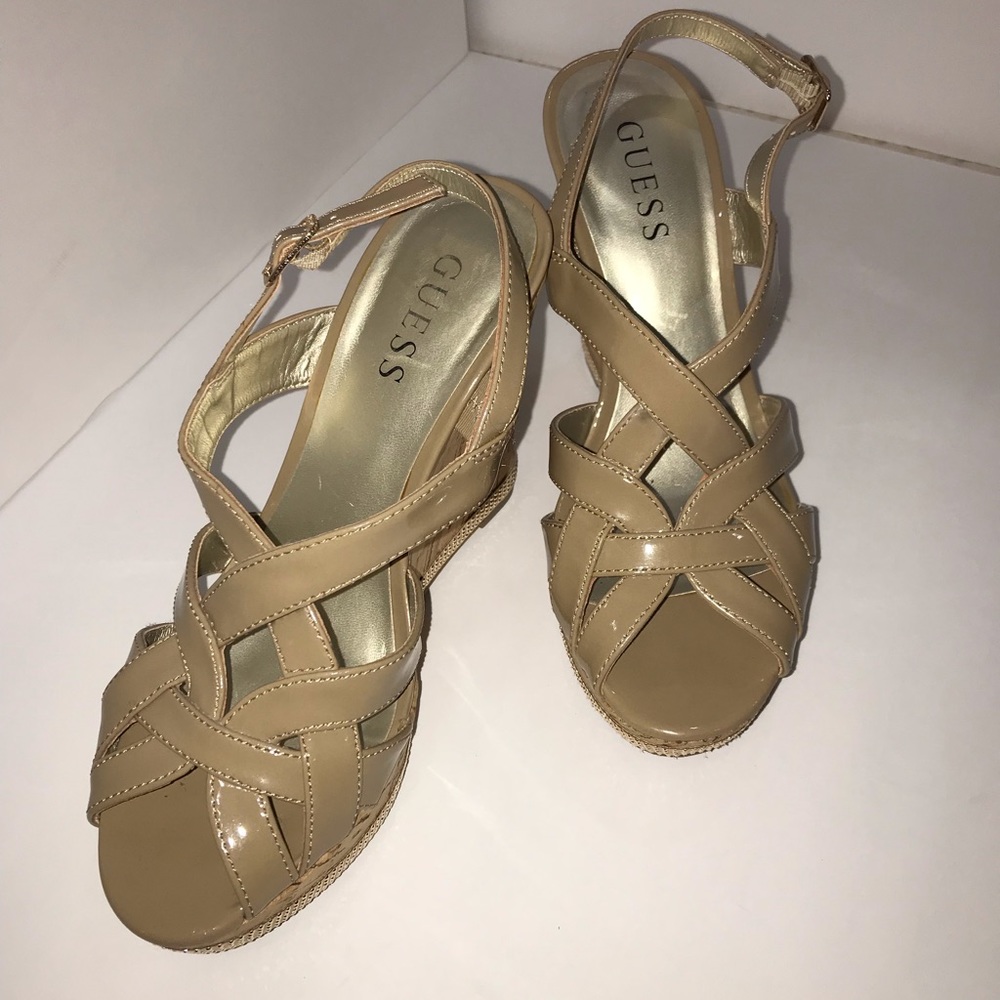 Guess nude patent wedges